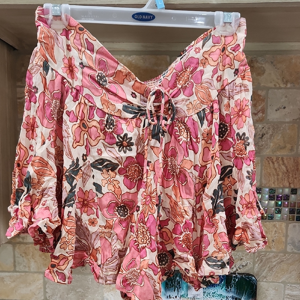 Free People Floral Mini Skirt in Pink and Cream